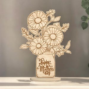 Standing Pot Flowers for Mom Cutfile Svg, Engraved Florals Mom Svg,Flower Bouquet with Stand SVG ,Happy Mother’s Day Svg ,Glowforge Svg File