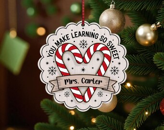 Teacher Christmas Ornament Laser Cut File Svg, Candy Cane Heart Svg, Teacher Appreciation Gift Svg, Teacher Ornament Svg, Glowforge Svg