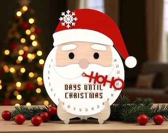 Santa Christmas Countdown Sign SVG, Laser Cut Advent Calendar