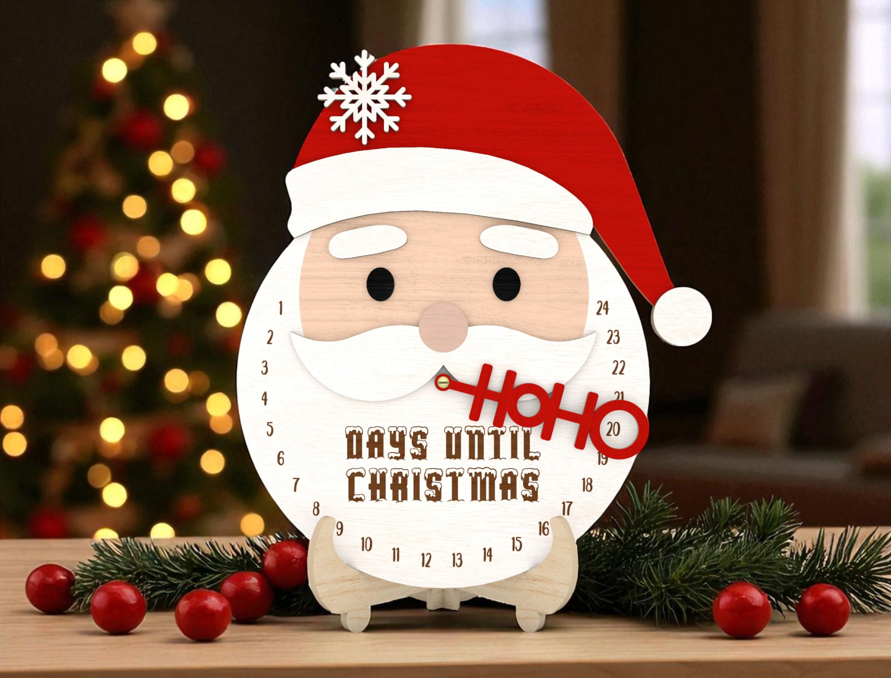 Christmas Countdown Clock24日カウンター Santa Christmas Countdown Sign SVG, Laser Cut Advent Calendar