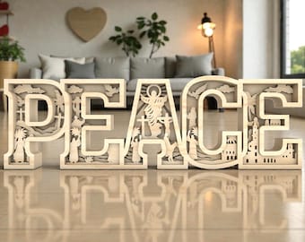 3D Peace Nativity Laser Cut File SVG, Jesus Cross Scene Svg, Christian Christmas Decor,  Glowforge xTool Cricut, Religious Wood Sign, Easter
