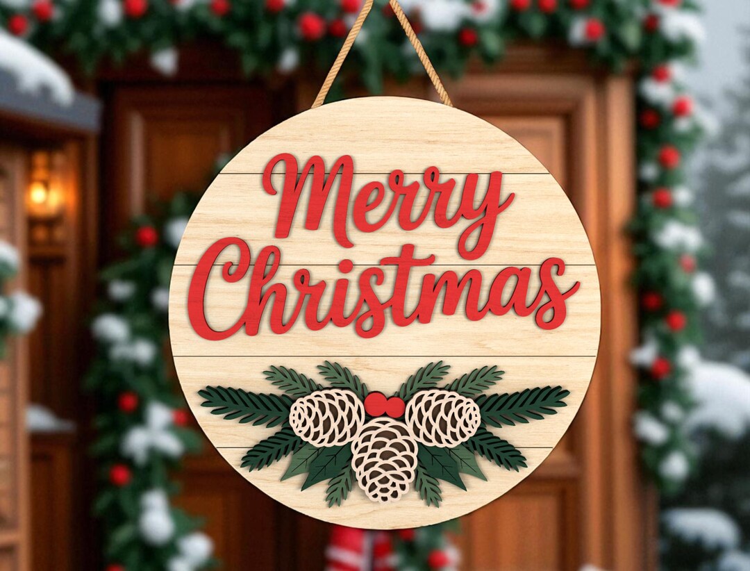 Christmas Door Hanger Laser Cut File Svg, Merry Christmas Quote Sign ...
