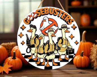 Letrero de Halloween divertido cortado con láser, letrero de Halloween de Los Cazafantasmas SVG, decoración divertida de parodia de Los Cazafantasmas, SVG espeluznante del Escuadrón del Ganso