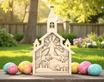 Religious Easter Church SVG, Nativity Resurrection, Life of Jesus Scene, 3D Layered Wood, Laser Cut File for Glowforge Cricut Xtool