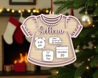 Baby Stats Ornament Laser Cut File Svg, Baby Dress Ornament Svg, Newborn Stats Svg, Personalized Baby Ornament Svg, Glowforge Svg