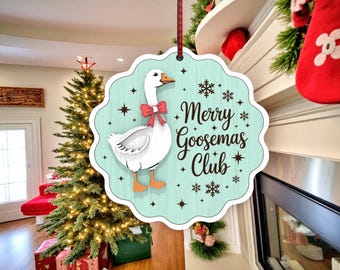 Merry Goosesmas Club Ornament Laser Cut File, Funny Goose Christmas Decoration, Holiday Humor Keepsake, Cute Animal Holiday Decor