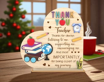 Teacher Thank You Heart SVG, Teacher Appreciation Laser Cut File, Glowforge Teacher Gift, End of Year Classroom Gift