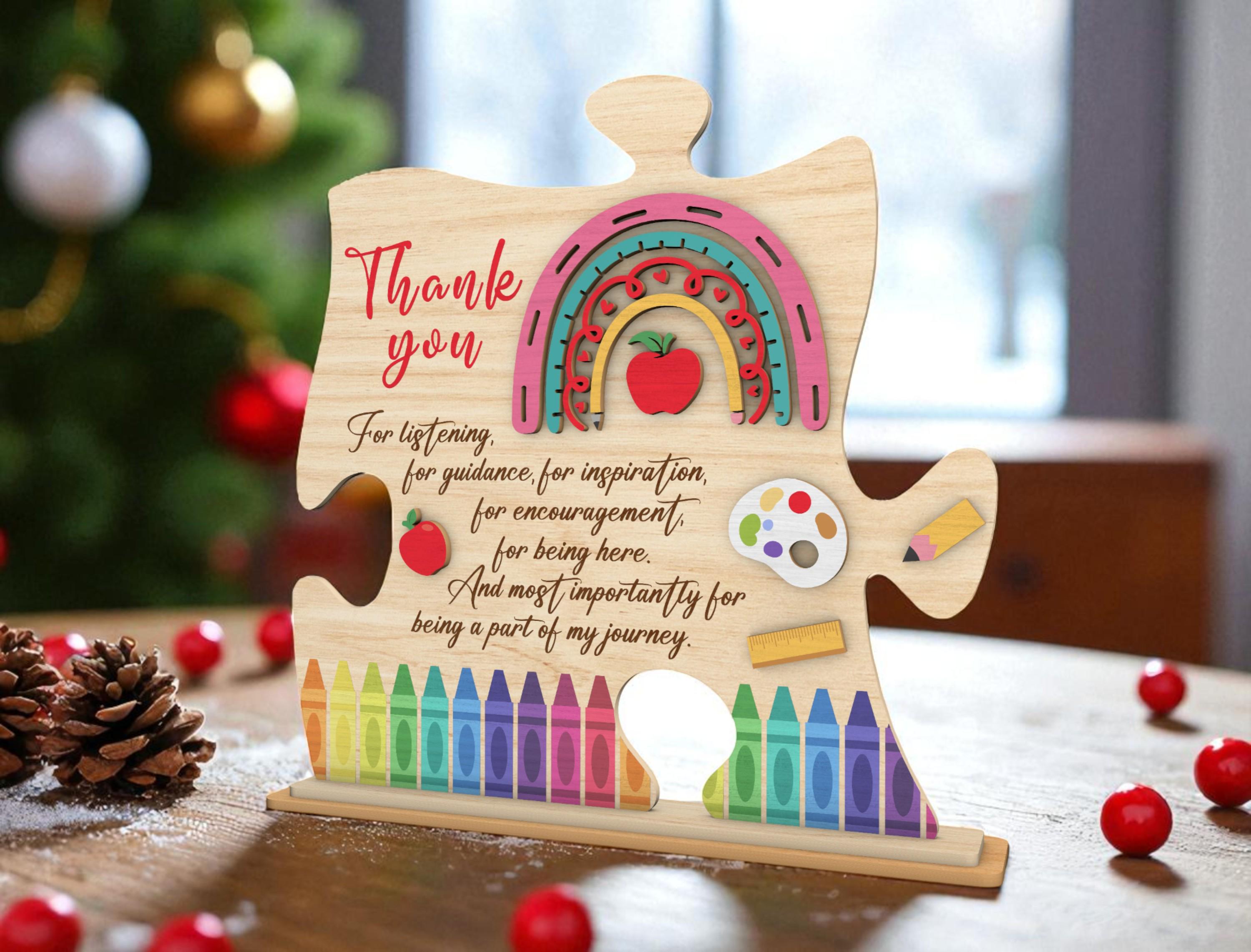 Teacher Thank You Puzzle Piece SVG, Teacher Appreciation Gift Glowforge ...