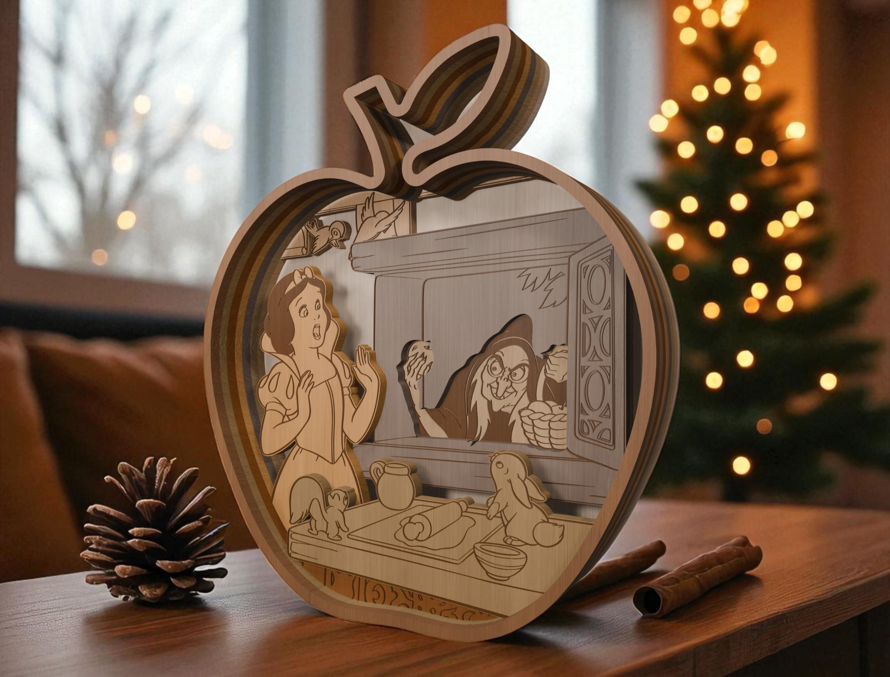 Fairy Tale Apple Shadow Box Wood Sign Svg, Princess Witch Layered Svg ...