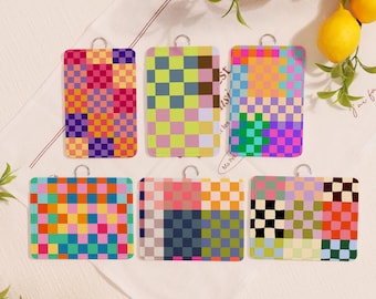 Vibrant Checkerboard ID Badge Holder for Professionals, Customized Nurse/Teacher/Doctor Lanyard Accessory, Soft Durable Card Protector