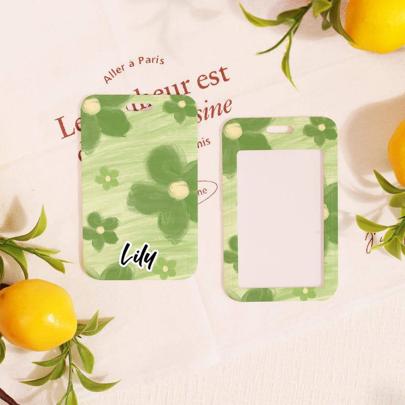 ID-korthållare med grönt blommotiv för yrkesverksamma, anpassat tillbehör till sjuksköterska/lärare/läkare, hårt och hållbart kortskydd bild 2