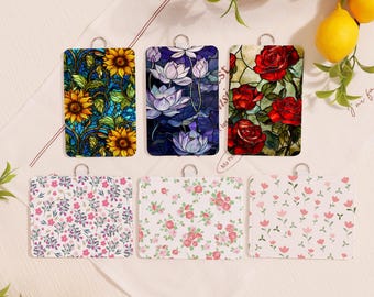 Stained Glass Ditsy Floral ID Badge Holder for Professionals, Customized Nurse/Teacher/Doctor Lanyard Accessory, Soft Durable Card Protector