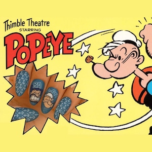 Popeye Presse auf den Nägeln | Fingerhut Theater Inspiriert Nagel Kunst | Vintage Cartoon Nägel | Wiederverwendbare Spitzen mit Retro Comic Charaktere