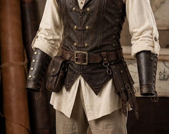 Chaleco de cuero pirata para hombre, chaleco de disfraz renacentista, estilo medieval desgastado, LARP, steampunk, bucanero