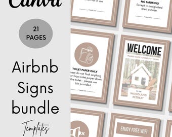 Airbnb Sign Bundle Template, Airbnb Signs for Short term rental, Airbnb Host bundle, Airbnb Welcome sign Wifi Sign Airbnb Canva, Rental sign