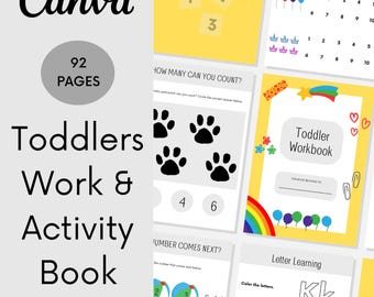 Printable Toddler Worksheets, Toddler Workbook, Toddler Activity book, Instant Download,  Kids Learning book, Letters, Numbers, Tracing