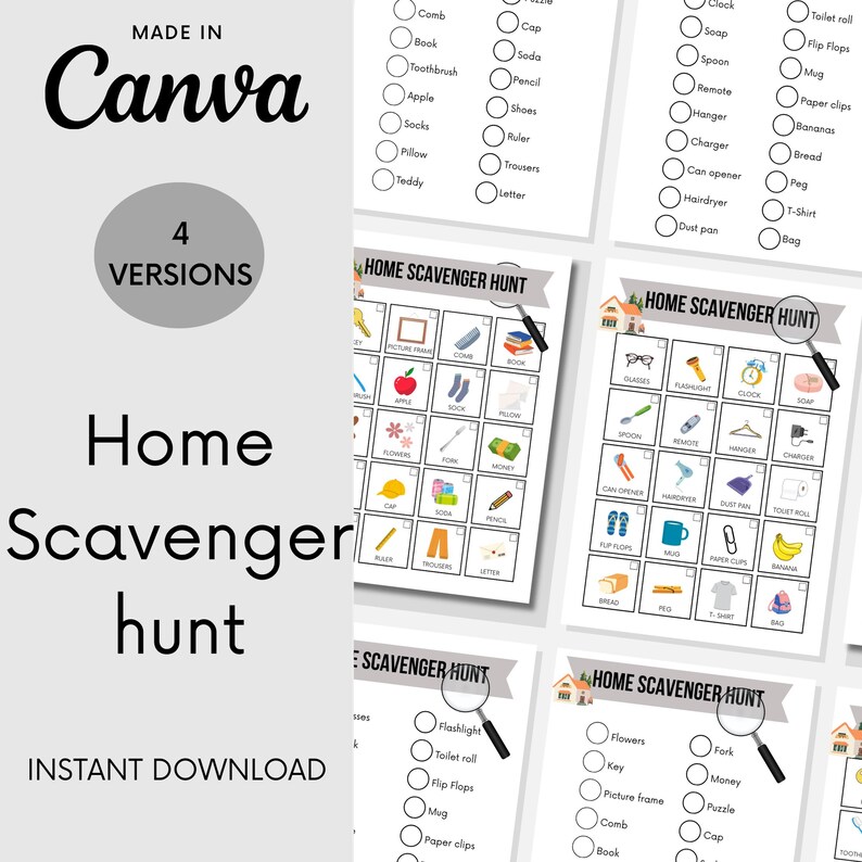 Indoor Scavenger Hunt Printable, Indoor Activity for Kids, Last Minute ...
