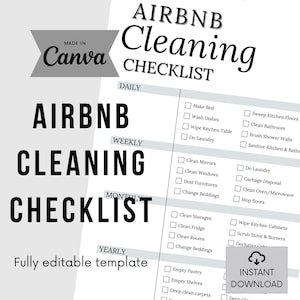 Airbnb Cleaning Checklist, Editable Airbnb Canva Template, Airbnb Cleaning List, Vacation Rental Housekeeping Checklist, Airbnb to-do-list