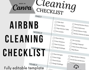 Airbnb Cleaning Checklist, Editable Airbnb Canva Template, Airbnb Cleaning List, Vacation Rental Housekeeping Checklist, Airbnb to-do-list