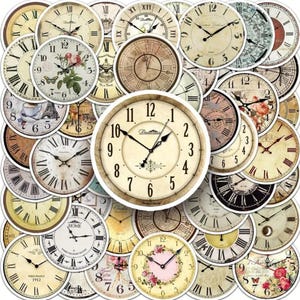 50 stickers horloges, Assortiment d'autocollants imperméables, horloges murales de style rétro vintage, Scrapbooking, Stickers Kindle pour ordinateur portable B59