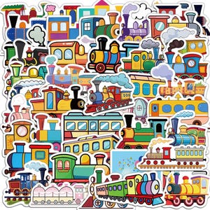 56 autocollants de train, lot de différents autocollants imperméables, motifs de véhicules de locomotion, thème des transports, cadeau amusant pour geek des trains E70