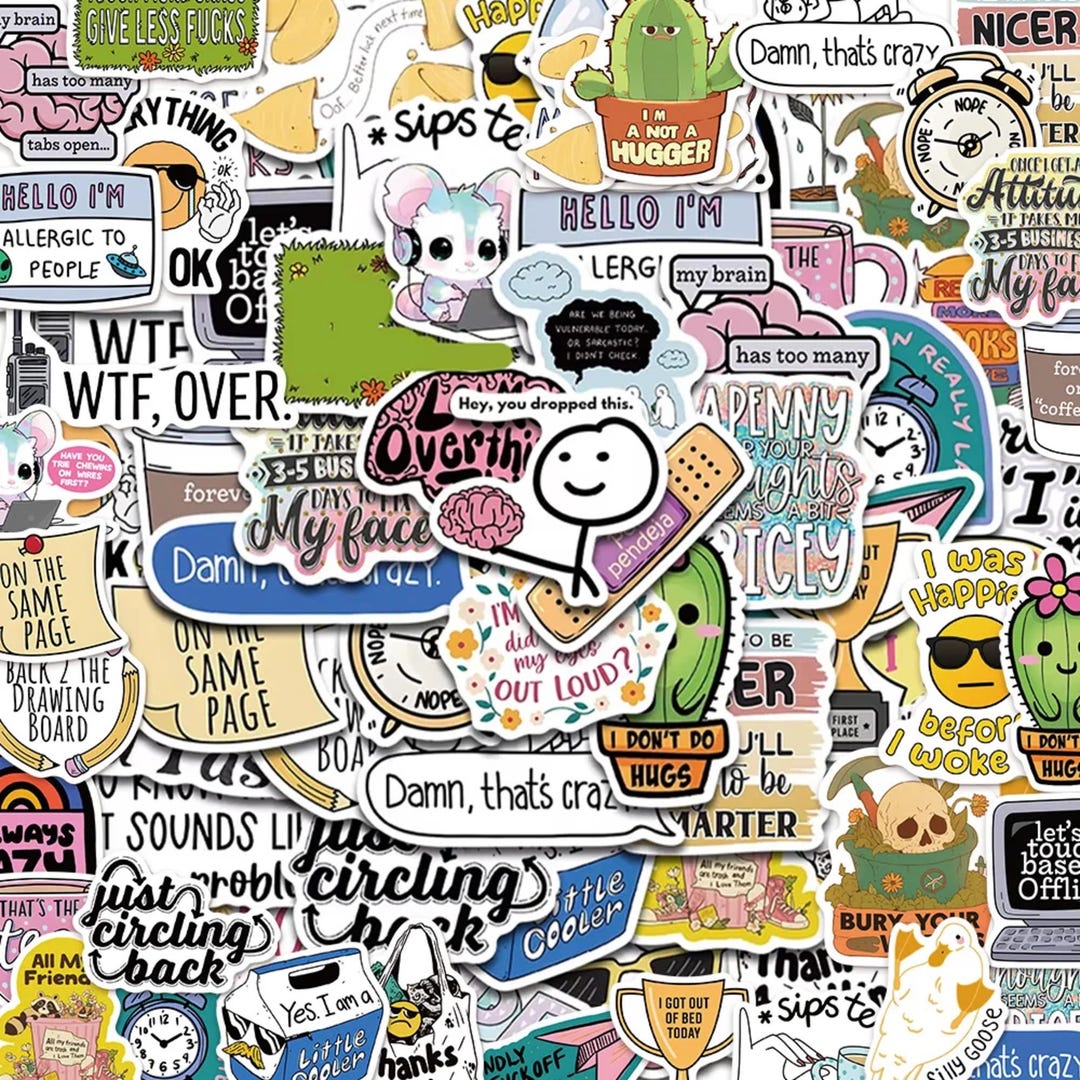 50 Satirical Humour Stickers, Assorted Self Adhesive Waterproof ...