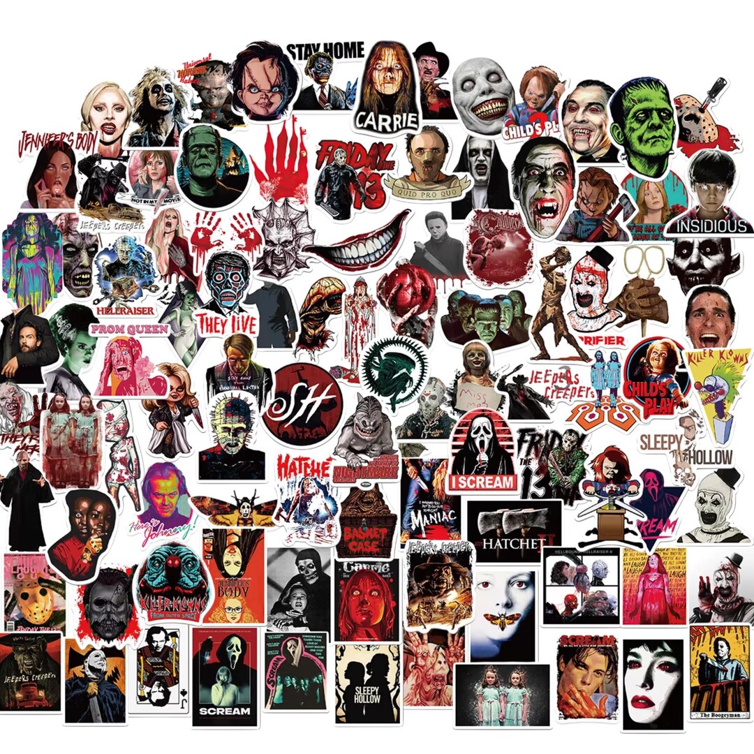 100 Horror Film Stickers, Assorted Self Adhesive Waterproof Stickers ...