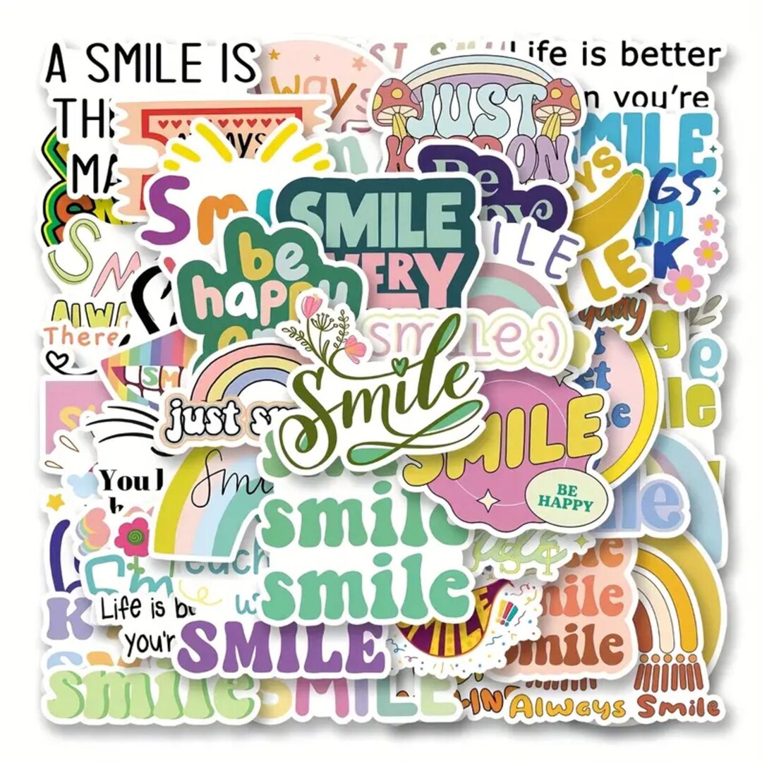 50 Smile Stickers, Assorted Self Adhesive Waterproof Stickers ...
