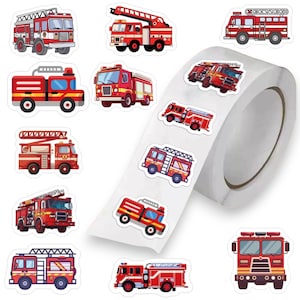 Rouleau/bandes d'autocollants pour camions de pompier 25 mm / 25 mm, étiquettes de sac de fête pour camion de secouriste équipe rouge, cadeau thème pompier R18