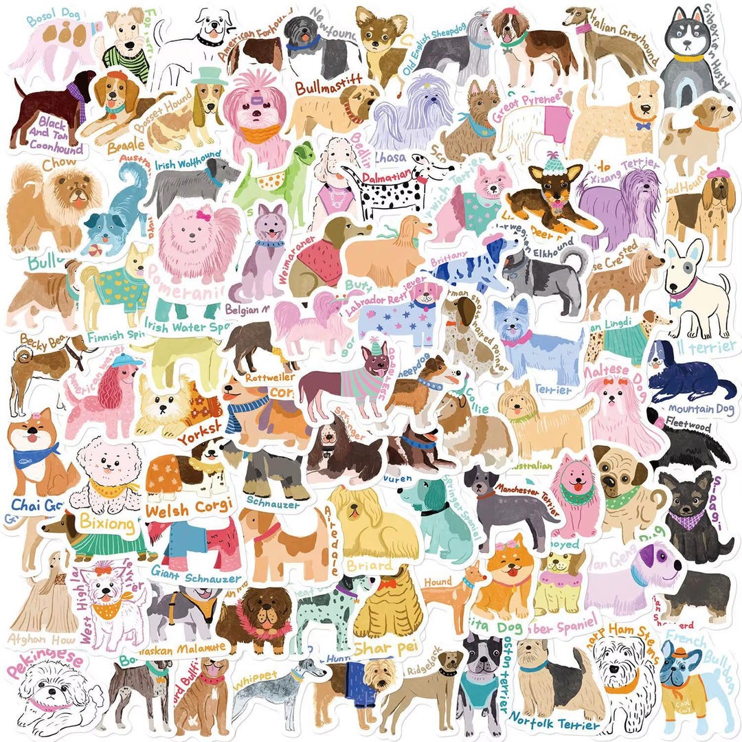 100 Dog Stickers, Assorted Self Adhesive Waterproof Stickers, Cute ...