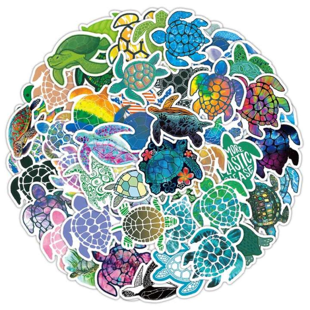 50 Turtle Stickers, Assorted Self Adhesive Waterproof Stickers, Ocean ...