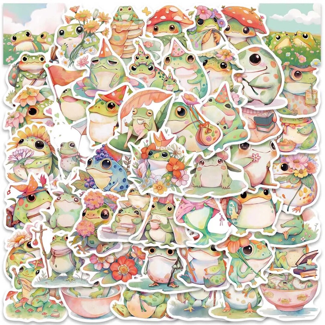 50 Funny Frog Stickers, Assorted Self Adhesive Waterproof Stickers ...