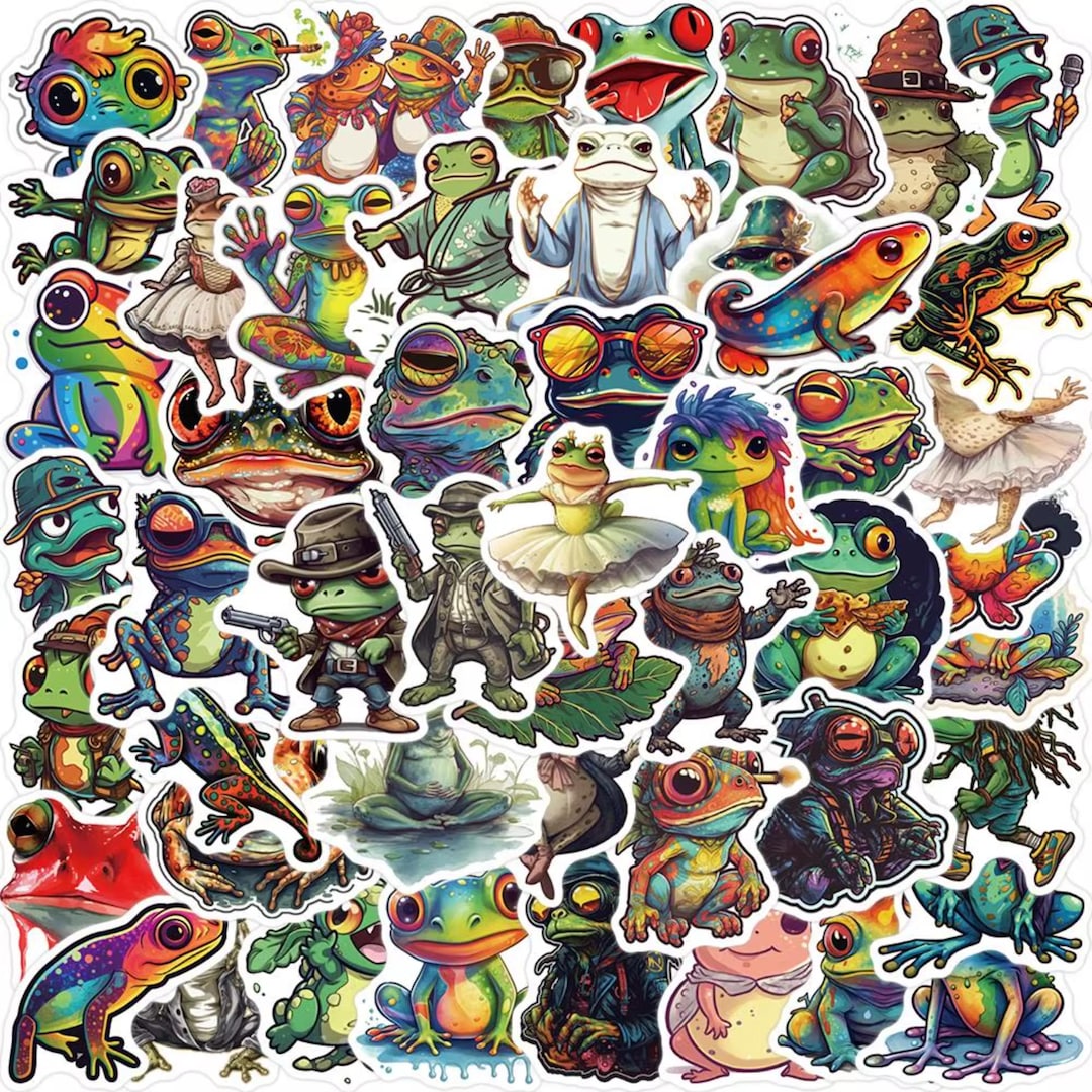 Yellow Frog Sticker 50 Frog Stickers, Assorted Self Adhesive Waterproof Stickers, Trippy ...