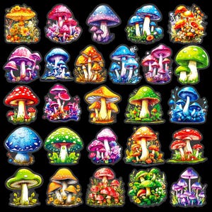 50 stickers champignons, Assortiment d'autocollants imperméables, motifs psychédéliques colorés, étiquettes champignon vénéneux brillants magiques B51