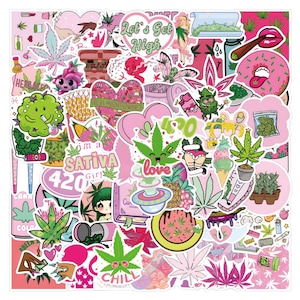 110 autocollants contre les mauvaises herbes, assortiment d'autocollants imperméables auto-adhésifs, autocollant stoner rose 420 fille pour journaux, planches à roulettes, ordinateurs portables V30