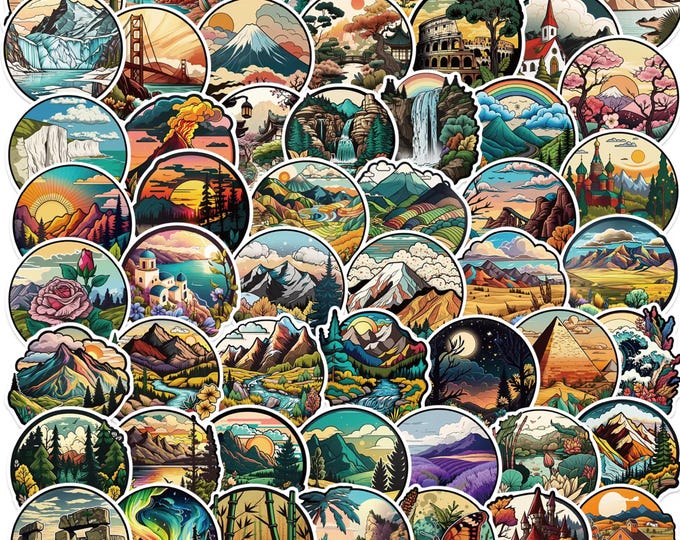 25/50 Travel Cool Stickers // World Countries // Famous Landscapes ...
