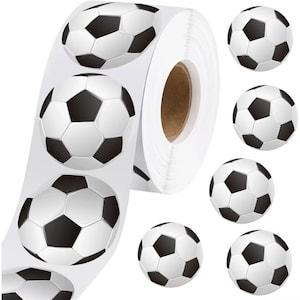 Autocollants de football 25 mm (25 mm) en rouleau, motif ballon de football, étiquettes de sacs cadeau, fête d'anniversaire de footballeur, lettres de sport, scellés R22