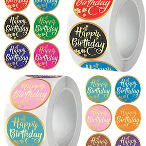 Roll / Strips of Happy Birthday Stickers 1 &quot; / 25mm Round Paper Stickers, Gold Foil Coloured Gift Wrap Stickers, Envelope Label Seals