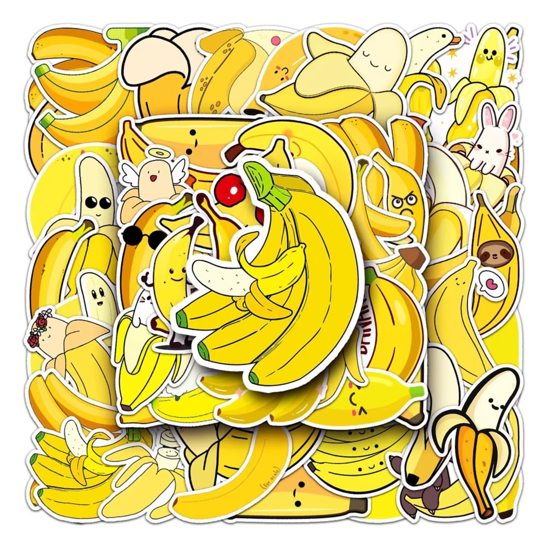 50 Banana Stickers, Assorted Self Adhesive Waterproof Stickers, Yellow ...