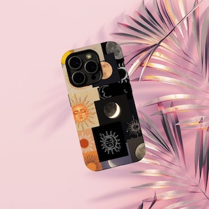 Moon and Sun Mosaic Square iPhone Case, Funny Phone Case, iPhone 16 15 14 13 12 11 Pro Max, Aesthetic iPhone Tough Cover