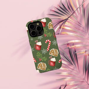 Christmas Phone Case, Gingerbread House, Candy Cane & Holly Pattern,iPhone 16 15 14 13 12 11 Pro Max Mini