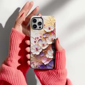 Cherry Blossom Phone Case, Pink Purple Floral Phone Cover, Elegant Sakura Design, iPhone 17 16 15 14 13 12 11 Pro Max, Artistic Gift for Her