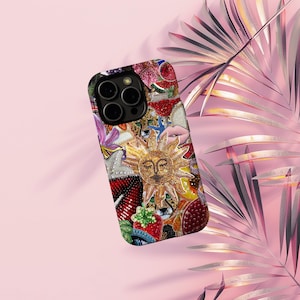 Vintage Mosaic Collage Phone Case Sun Celestial Mosaic Tiles Cases Trendy Preppy iPhone 16 15 14 13 12 11 Pro Max