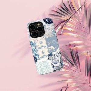 Vintage Ocean Blue West Coast Collage Phone Case, Beachy Tropical Phone Case for Girl Women Boy Men, iPhone 16 15 14 13 12 11 Pro Max
