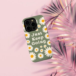 Daisy Motivation iPhone-hoesje, telefoonhoesje esthetische zonnebloemen, groene bloemen retro esthetische beschermhoes, iPhone 16 15 14 13 12 Pro Max