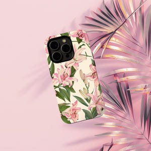 Pink Lily Flower Pattern Lovely Floral Phone Case, iPhone 16 15 14 13 12 11 Pro Max Plus Mini