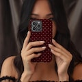 PRETTY PLEASE Burgundy Polka Dot MagSafe iPhone Case, iPhone 17, 16, 15, 14, 13, 12, 11, Plus, Pro Max product logo