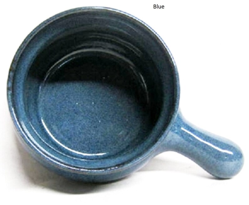 Bowl with handle. Holds 16 Ounces Handmade Pottery French Onion Soup bowl Oven safe