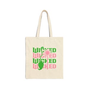 Wicked Tote Bag, Pink and Green Coquette Cotton Canvas Bag, Musical Theatre Aesthetic Tote, Witchcore Gift, Reusable Eco Bag