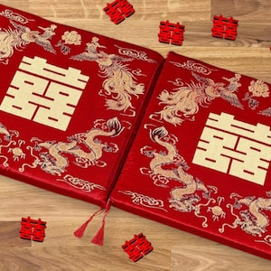 2 Kneeling Pads for Chinese Wedding Tea Ceremony • Delicate Dragon Embroidery Cushion • Double Happiness • Asian Wedding • Wedding Favors
